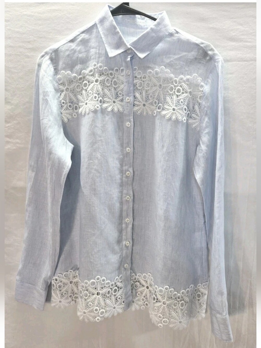 Gorsuch Women's Size 38 Lailana Lace Linen Shirt White Floral Lace embroidered